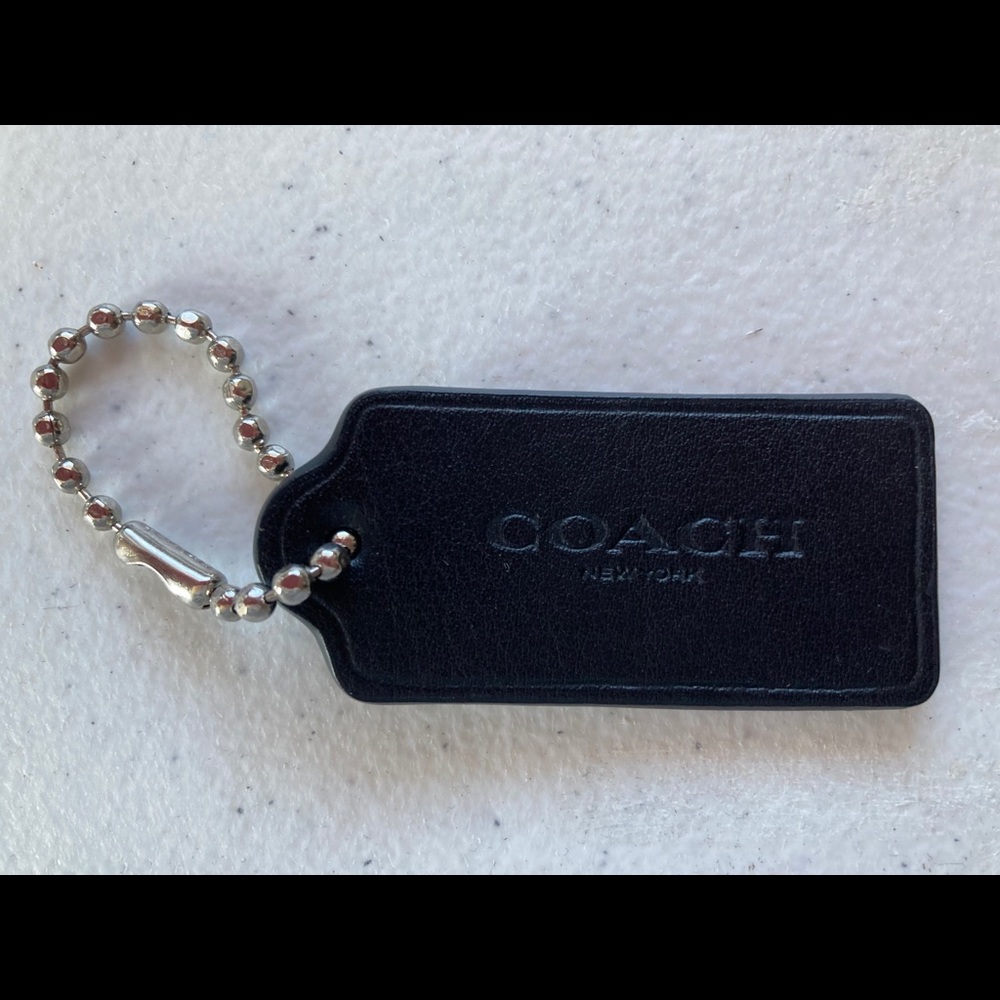 Coach black leather keychain dog tag